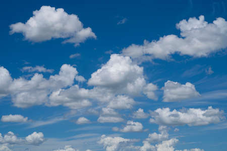Blue sky with white clouds. Sky and clouds during the daytime in the summer. white fluffy clouds in the blue sky.の写真素材