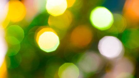 green bokeh background, golden bokeh, green bokeh abstract. for merry christmas Xmas and happy new yearの写真素材