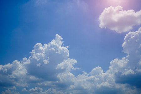 Beautiful blue sky with cloud. Color sky is clear with white clouds on natural background. White fluffy cloudy abstract background.の写真素材
