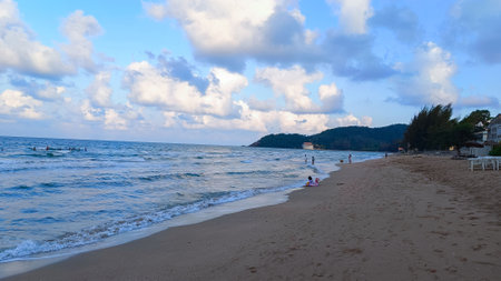 Tropical beautiful seascape view of sand beach and sea wave. Sea landscape of Laem Sadet Beach Chanthaburi Province, Thailand.の写真素材