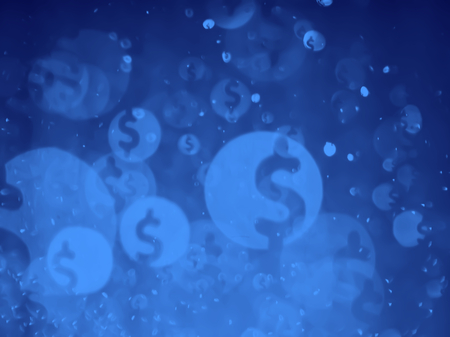 blue dollar bokeh background and textureの写真素材