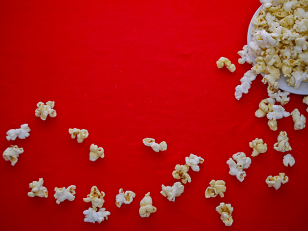 original taste white popcorn on the red clothの写真素材