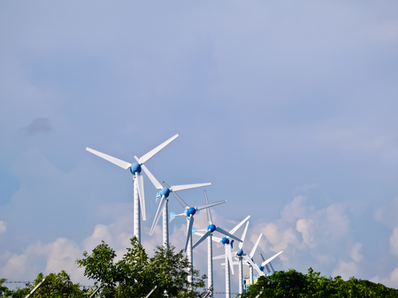 wind turbines generator on the blue sky in Laem Chabang seaports Thailand