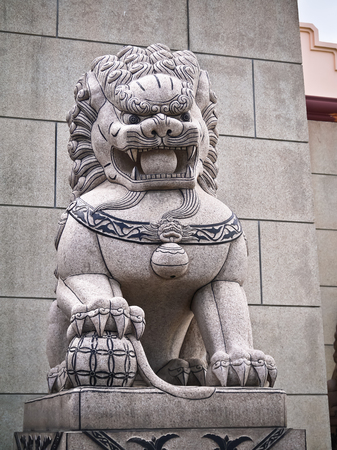 China lion statue with marble and stoneの写真素材