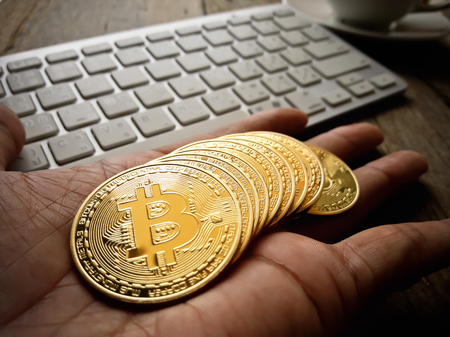 digital money golden bitcoinの写真素材