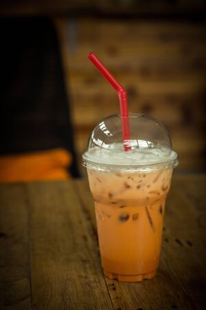 Ice thai milk tea drinkの写真素材