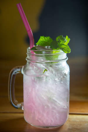 Iced Lychee/Lychee fizzy drink with mint and sodaの写真素材