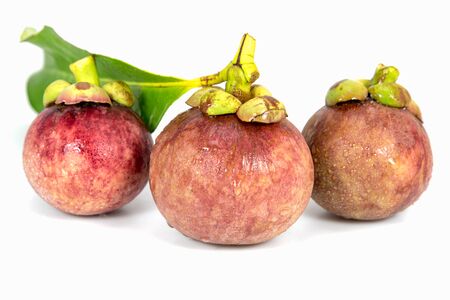 mangosteens isolated on white backgroundの写真素材