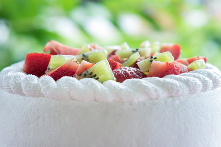 Close up Strawberry and kiwi shortcakeの写真素材