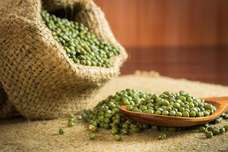 Mung beans in a sackの写真素材