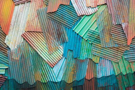 old zinc wall with steel meshの写真素材