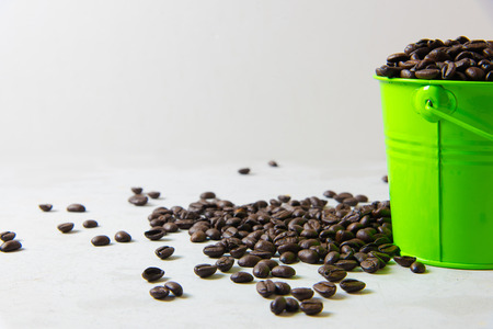 coffee beans with zinc bucketの写真素材