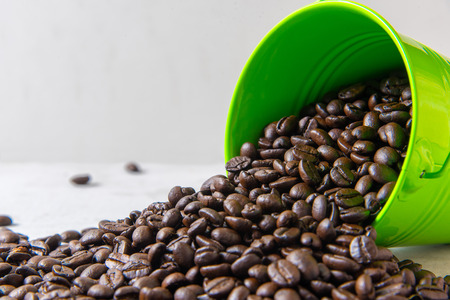 coffee beans with zinc bucketの写真素材