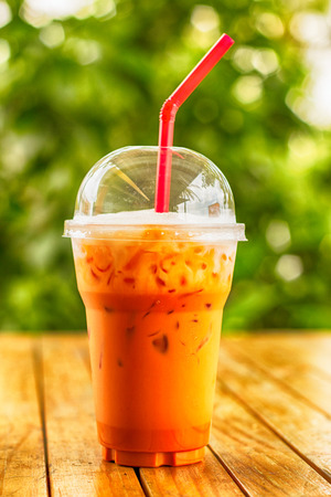 Ice thai milk tea drinkの写真素材