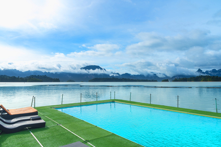 pool and lake view. pool in lake. pool in damの写真素材