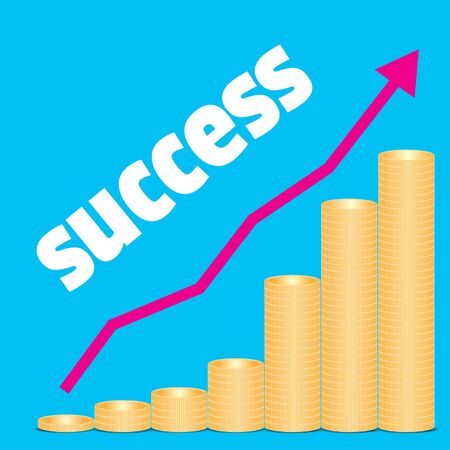 coin and arrow on concept success. coin bar chart.business success conceptのイラスト素材