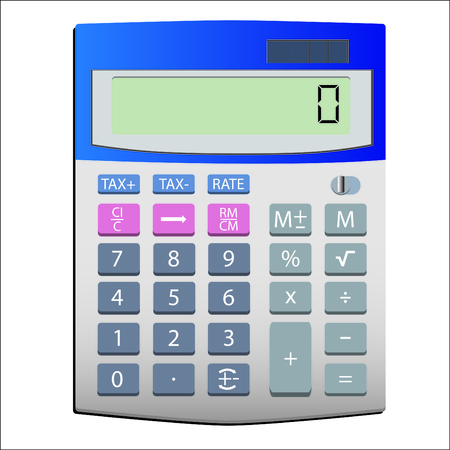 Top View of White Calculator. Illustration on white. Icon of a simple calculator with a set of digits. Vector Illustration.のイラスト素材