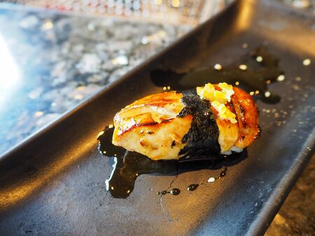 Japanese food restaurant. japanese food  at rustic wood backgroundの写真素材