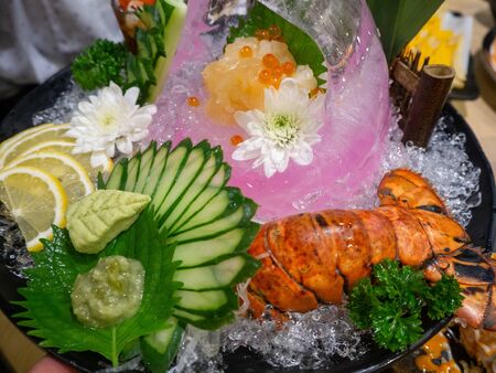 Japanese food restaurant. japanese food  at rustic wood backgroundの写真素材