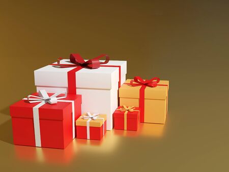 Big pile of colorful wrapped gift boxes. Lots of presents, 3D rendering. Lots of holiday presents.の写真素材