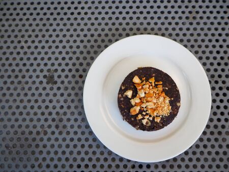 Almond brownie cake on the table.の写真素材