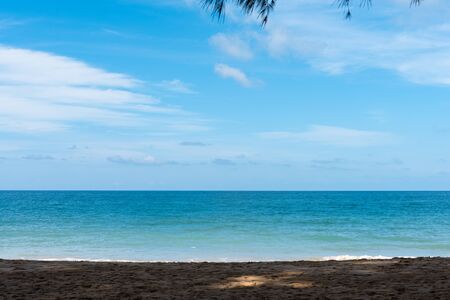 Summer beach paradise. Tropical island beach. Sea shore line. Island relax landscape travel concept