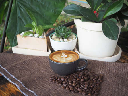 dirty coffee cup in cafe bar (espresso coffee with milk)の写真素材