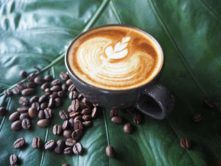 dirty coffee cup in cafe bar (espresso coffee with milk)の写真素材