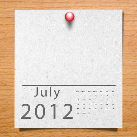 Calendar 2012 Paper on wood background with natural pattern  Month Julyの写真素材