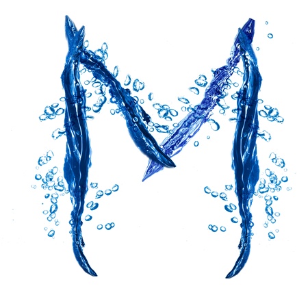 Alphabet letter made from water splash. Letter Mの写真素材