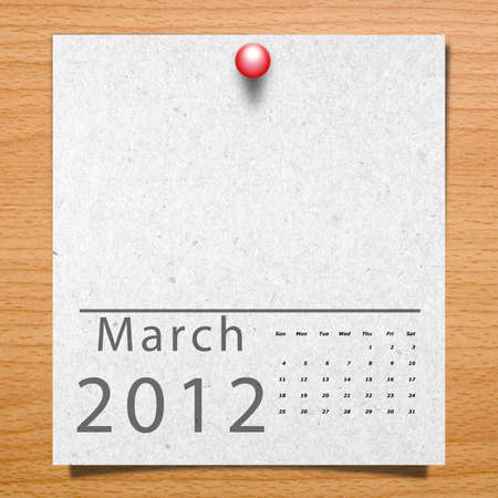 Calendar 2012 Paper on wood background with natural pattern  Month Marchの写真素材
