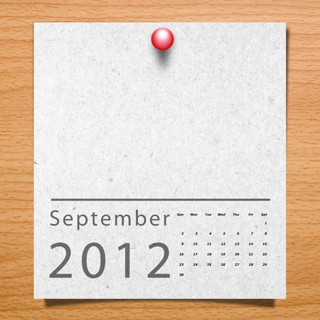 Calendar 2012 Paper on wood background with natural pattern  Month Septemberの写真素材