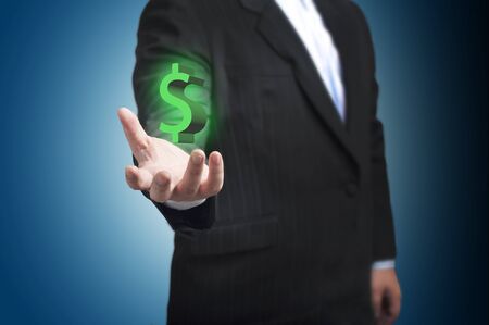 Business man with dollar sign floating on hand   Concept for business growthの写真素材
