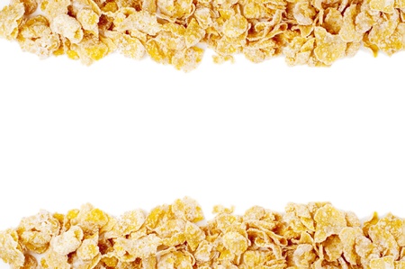Corn flakes on white backgroundの写真素材