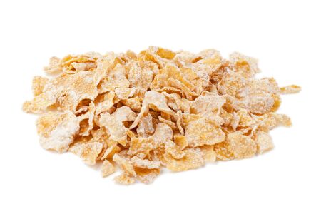 Corn flakes on white backgroundの写真素材