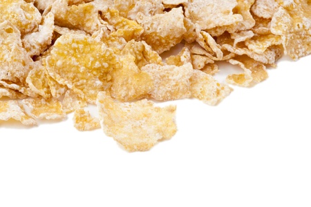 Corn flakes on white backgroundの写真素材