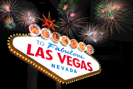 Welcome to Las Vegas Sign with Fireworks in the backgroundの写真素材