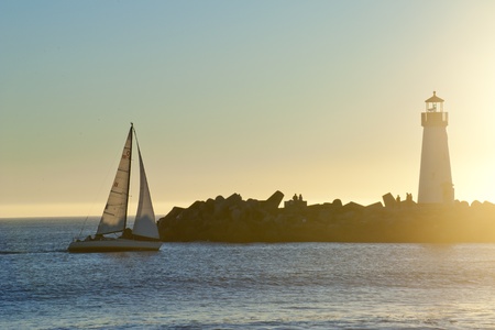 Windsurf and Silhouette Lighthouse, Santa Cruzのeditorial素材
