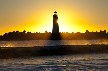Windsurf and Silhouette Lighthouse, Santa Cruzの写真素材