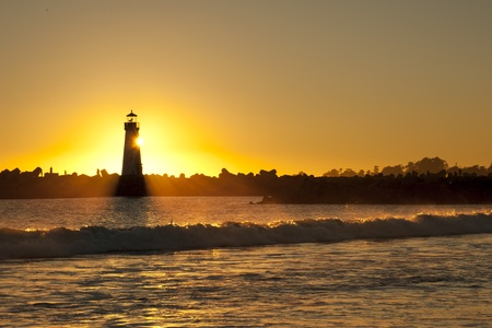Windsurf and Silhouette Lighthouse, Santa Cruzの写真素材