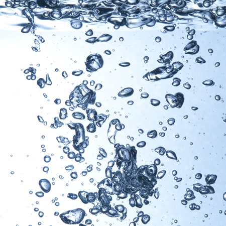 Clean water and water bubbles in blueの写真素材
