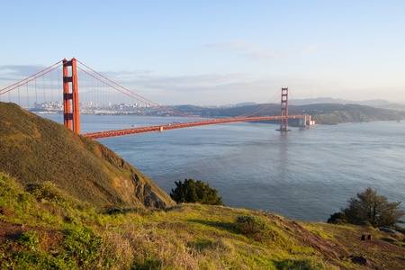 Golden Gate in clear blue skyの写真素材