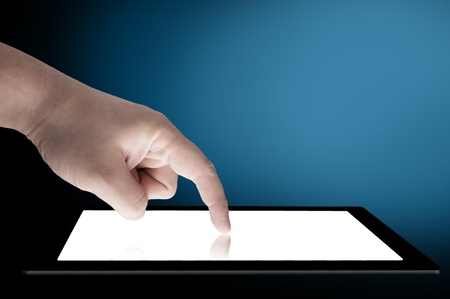 Businessman touch tablet PC screenの写真素材