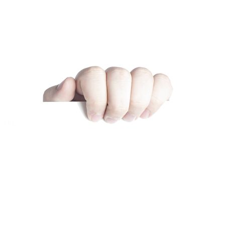 Hand holding white empty paperの写真素材