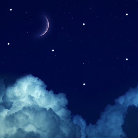 Starry Sky with Moon and cloudsの写真素材