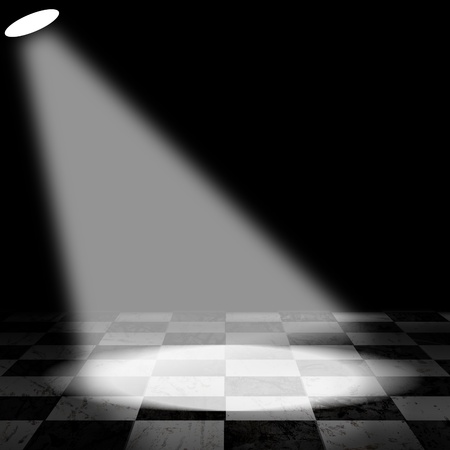 Black And White Check Grunge Room with spotlight and smokeの写真素材