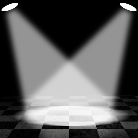 Black And White Check Grunge Room with spotlight and smokeの写真素材