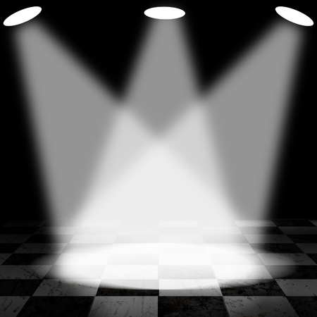 Black And White Check Grunge Room with spotlight and smokeの写真素材