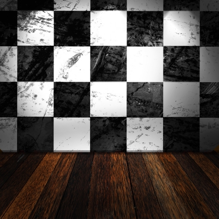 Room with wooden flow and black and white wallの写真素材