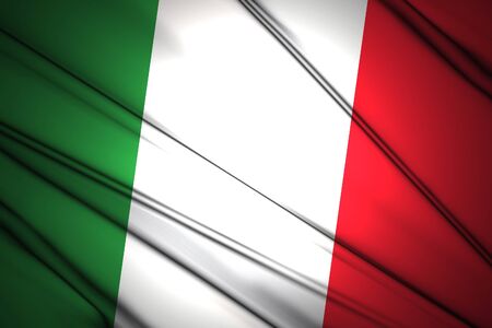 Italy Flag lit by sunlight in the backgroundの写真素材